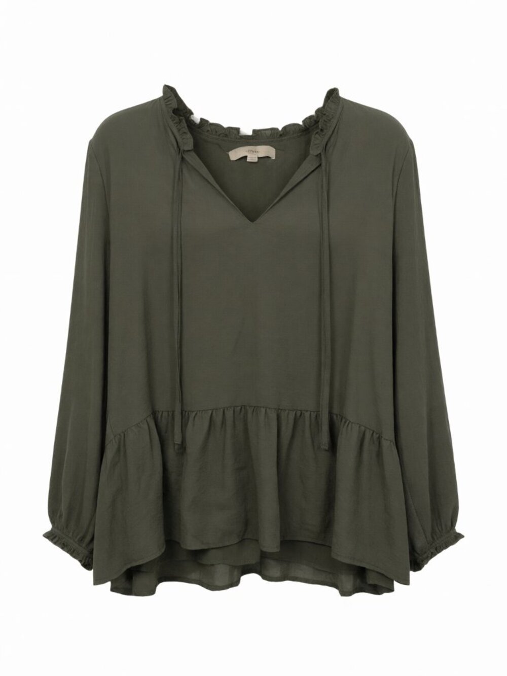 LOFT Olive Ruffle Hem Blouse Women L